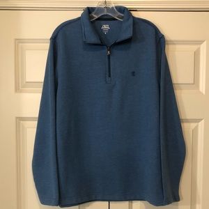 Men’s Izod Blue Long Sleeve Quarter Zip Knit Pullover, Size Medium